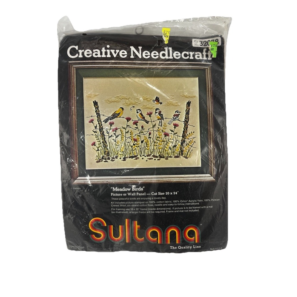 Sultana Crewel Stitchery 'Meadow Birds' Needlecraft Kit #32038 70s Vintage